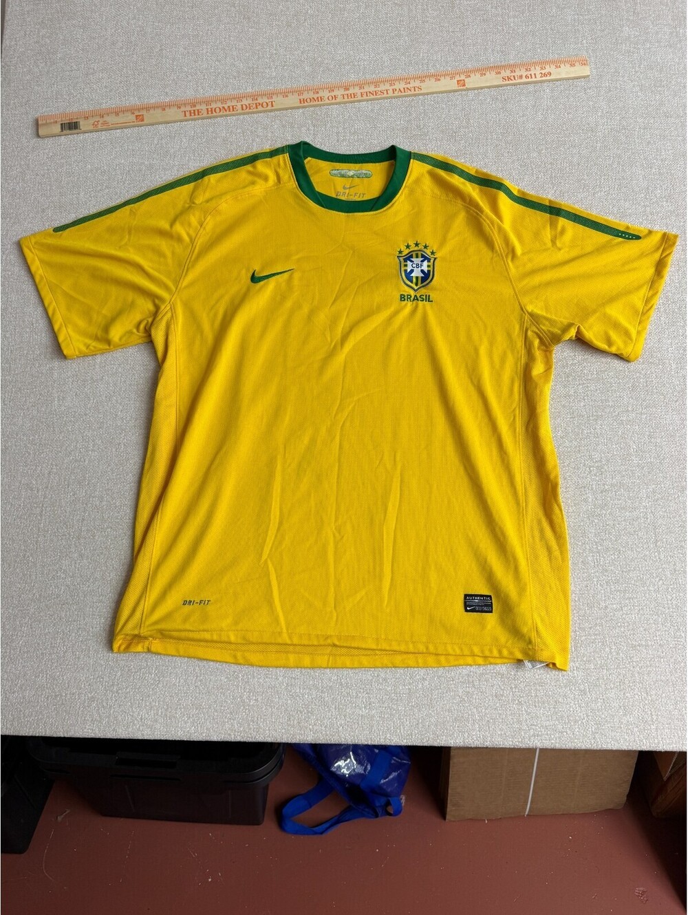 Nike Brazil CBF Yellow Green Home Soccer Jersey Shirt Mens Size